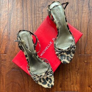 NEW Michelle D Leopard Printed Leather Faux Snakeskin Knotted Strap Sandals|9.5M